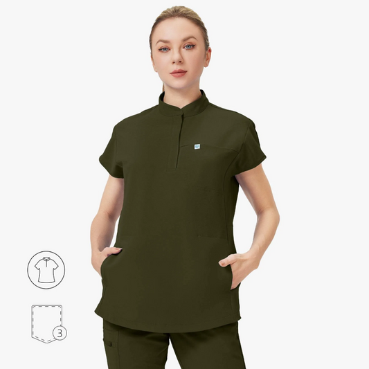 Avant Mandarin Collar Scrub Top - Snap Placket