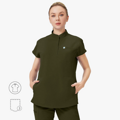 Avant Mandarin Collar Scrub Top - Snap Placket