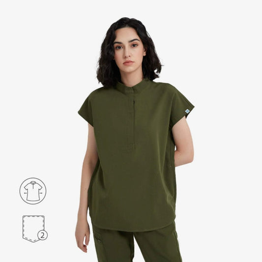 Avant Mandarin Collar Scrub Top - Zipper Placket