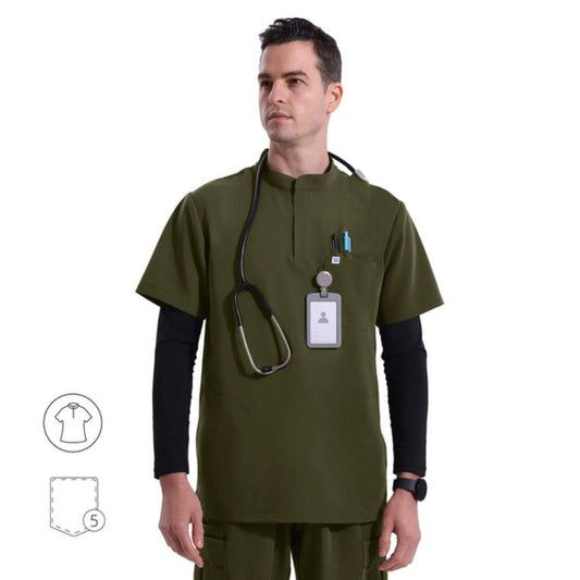 Blusa médica con cuello mandarín Ezra